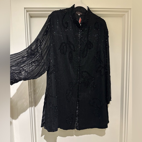 Vintage Never Worn Silk-Beaded Mandarin Collar Jacket 3X - Picture 3 of 8